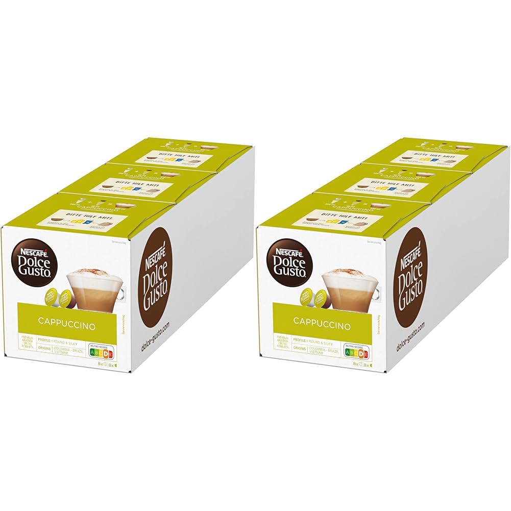 NESCAFÉ Dolce Gusto Cappuccino, 48 Coffee Capsules, Arabica and Robusta Beans, Full-bodied Coffee and Loose Milk Foam, Aroma Sealed Capsules, Pack of 6 (3 x 16 Capsules)