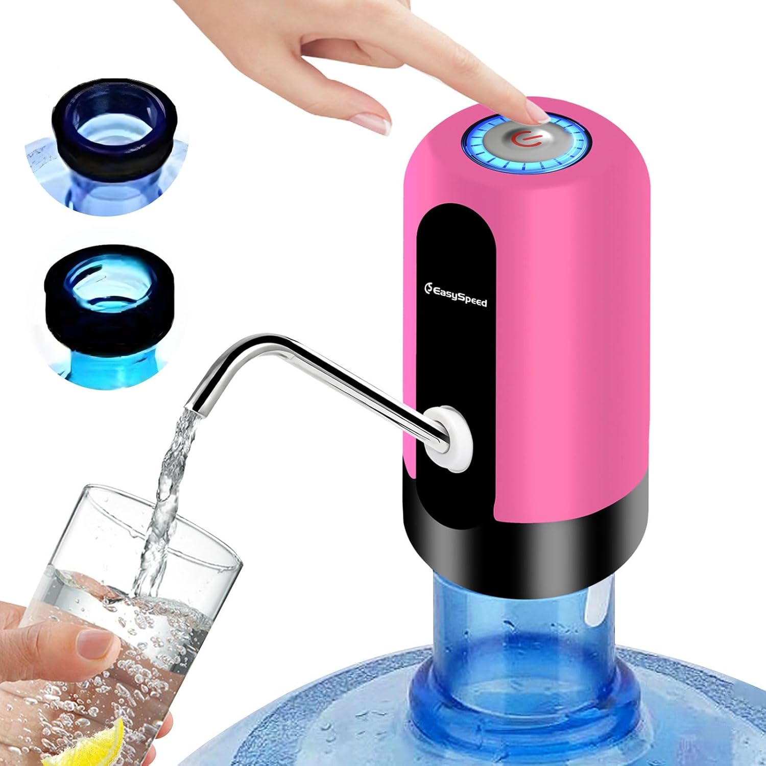 EASYSPEED Cooler & Water Dispenser for Drinking Water, Water Bottles Pump USB Rechargeable, Portable Automatic Drinking Pump, Comes with 2 Adapters Water Dispenser for Home, Office, Kitchen, Camping, Magenta