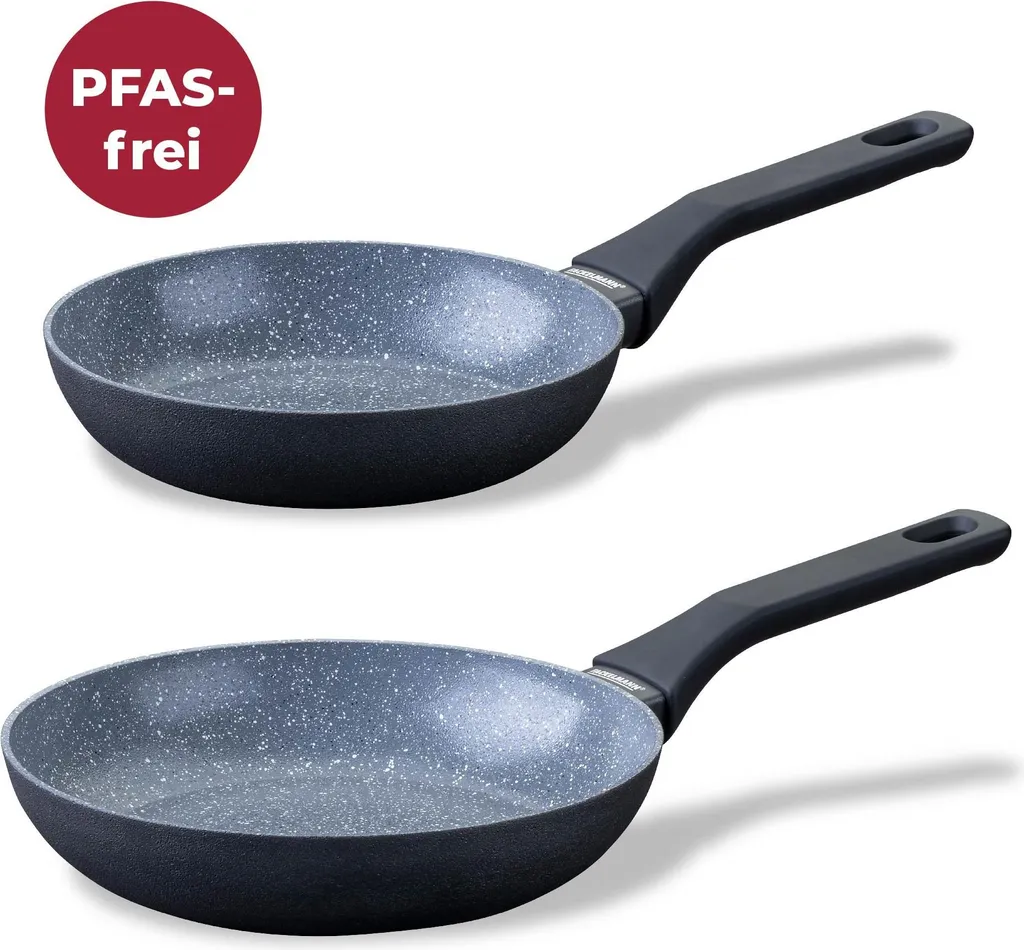 Fackelmann Cosmo 2-piece frying pan set, Ø 20 cm and Ø 24 cm. High-quality pans for all types of cooktops, oven-safe up to +150 °C, marble look, non-stick coating.
