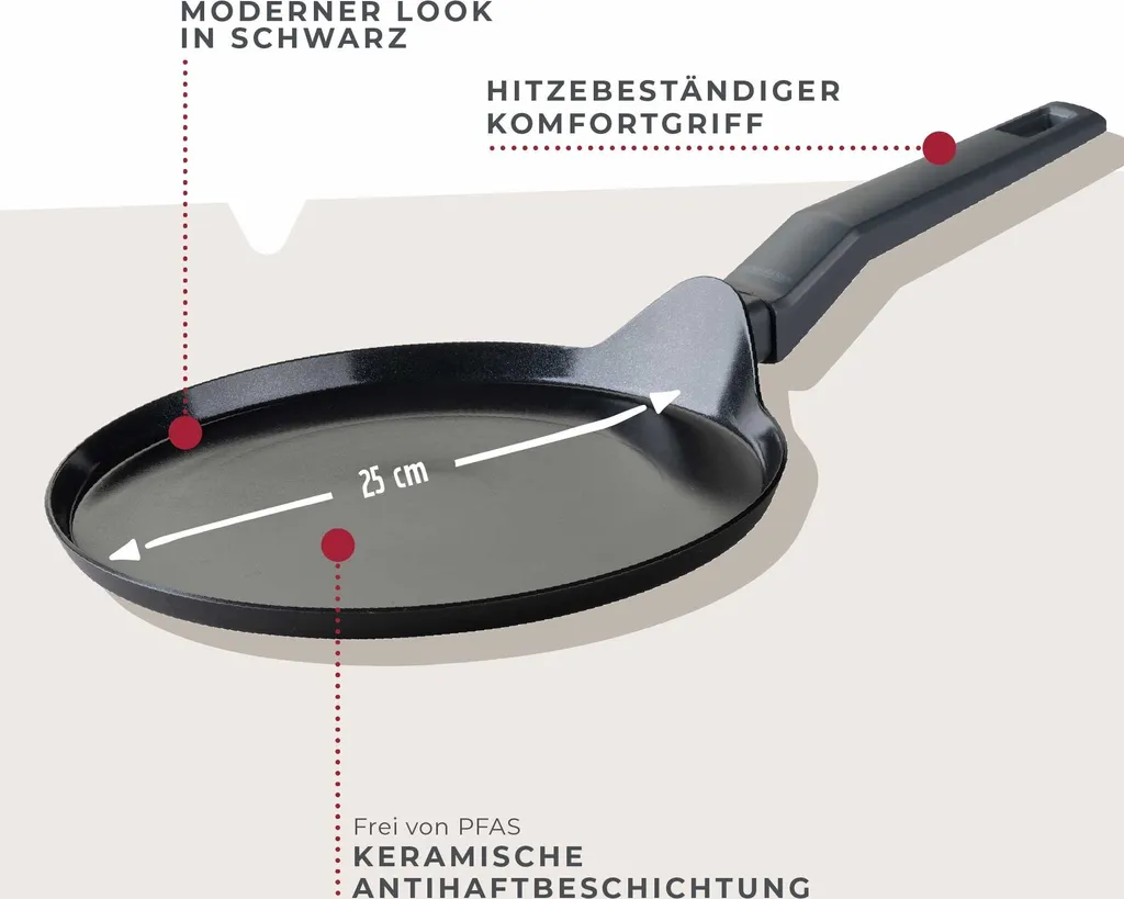 Fackelmann Crepe Pan 25cm Statement Ceramic Coated Flat Pan - Recycled Aluminum with Non-Stick Coating. Suitable for all hob types including induction. 3-year guarantee. -free