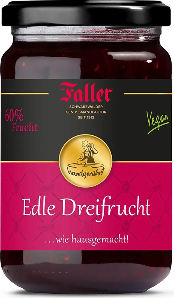 Faller Konfitüren Faller Extra Premium Three-Fruit Jam: Homemade delight, 60% fruit, 330g