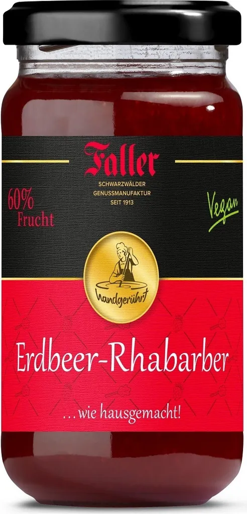 Faller Jams Faller Strawberry-Rhubarb Jam: Homemade Delight, 60% Fruit, 330g