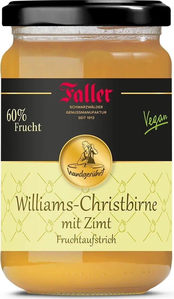 Faller Jams Faller Williams-Christbirne with Cinnamon: Black Forest Fruit Spread, 60% Fruit, 330g