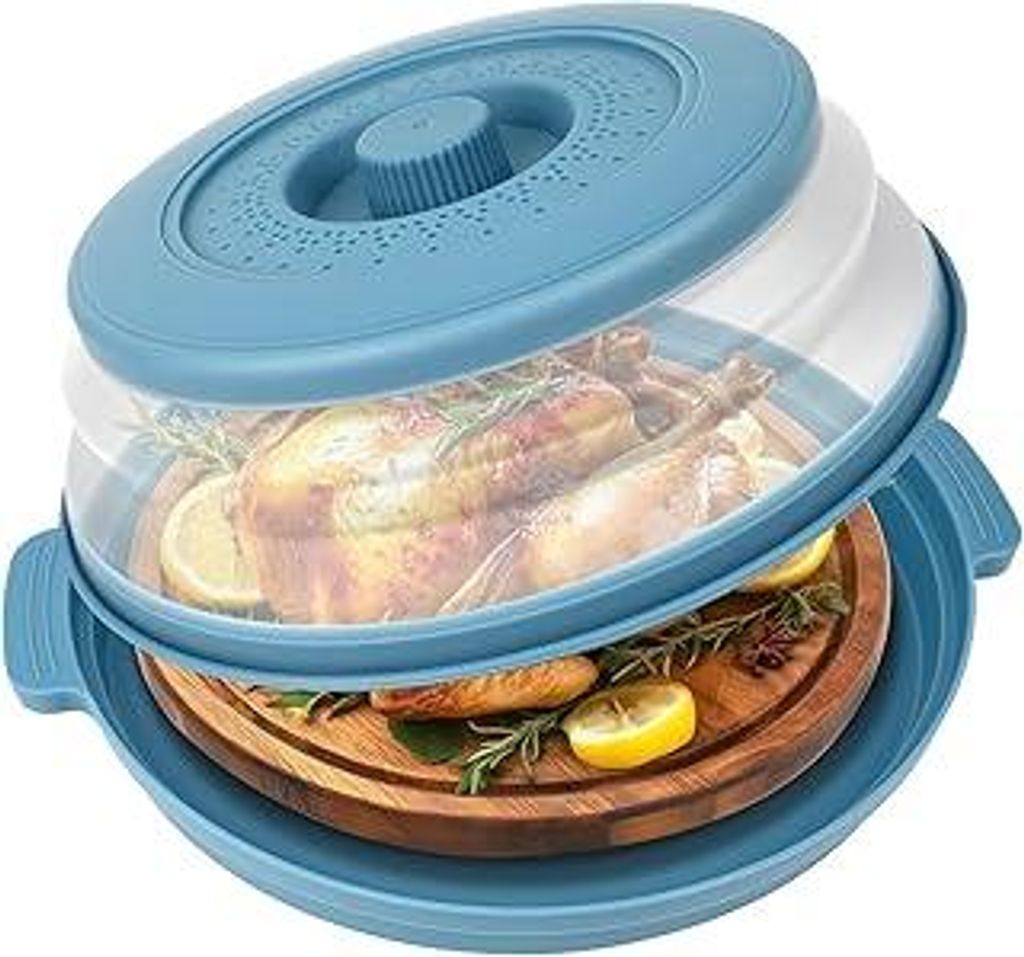 Akhan Foldable microwave cover 27 cm, splash guard microwave lid with steam holes for fruit and vegetables, microwave hood BPA-free