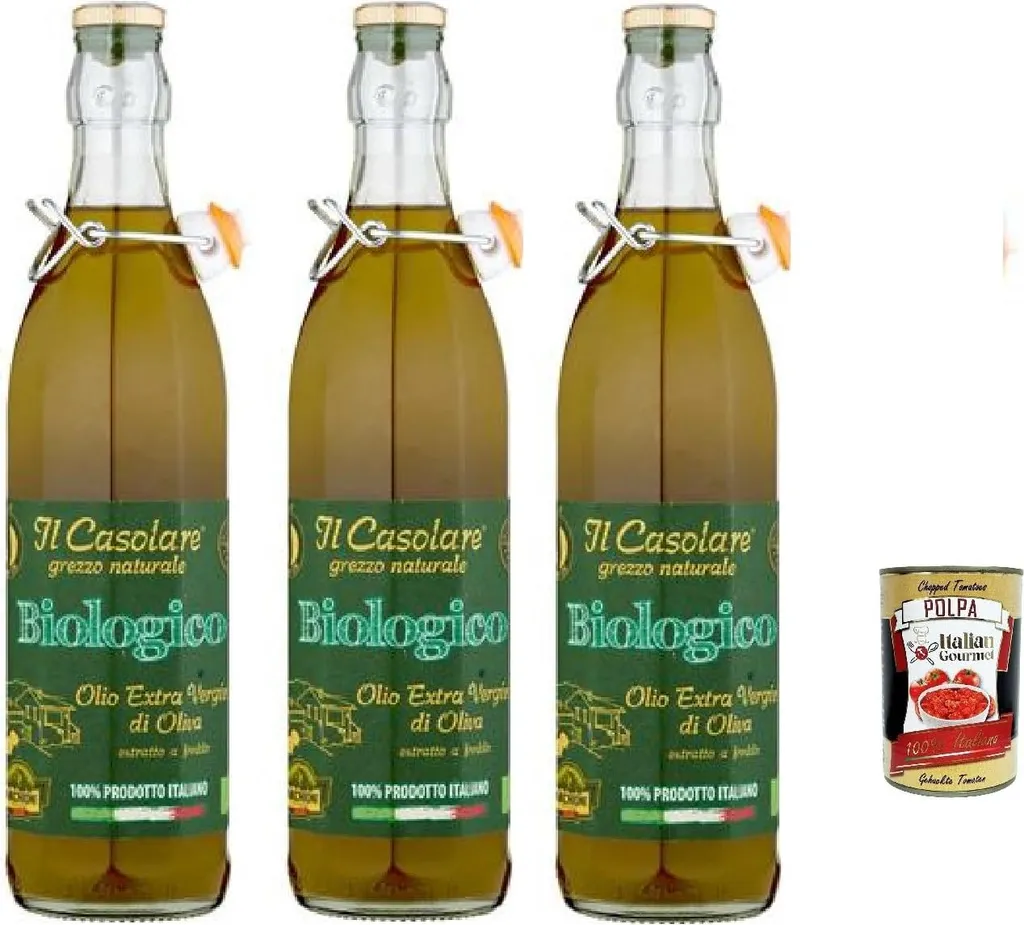 Farchioni Il Casolare raw natural Extra Virgin Olive Oil 750ml, Rohes natürliches natives Olivenöl extra 3 x 750 ml + Italian Gourmet pulp 400gr