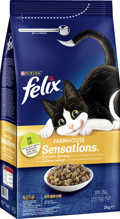 Felix Farmhouse Sensations® with a delicious mix of chicken, turkey & vegetables