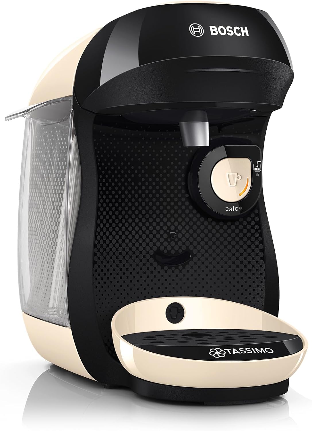 Bosch Tassimo Happy Friendly TAS107E Capsule Machine, Over 70 Drinks, Suitable for All Cups, Automatic Shut-Off, Sustainable, Perfectly Dosed, Space-Saving, 1400 W, Cream/Black