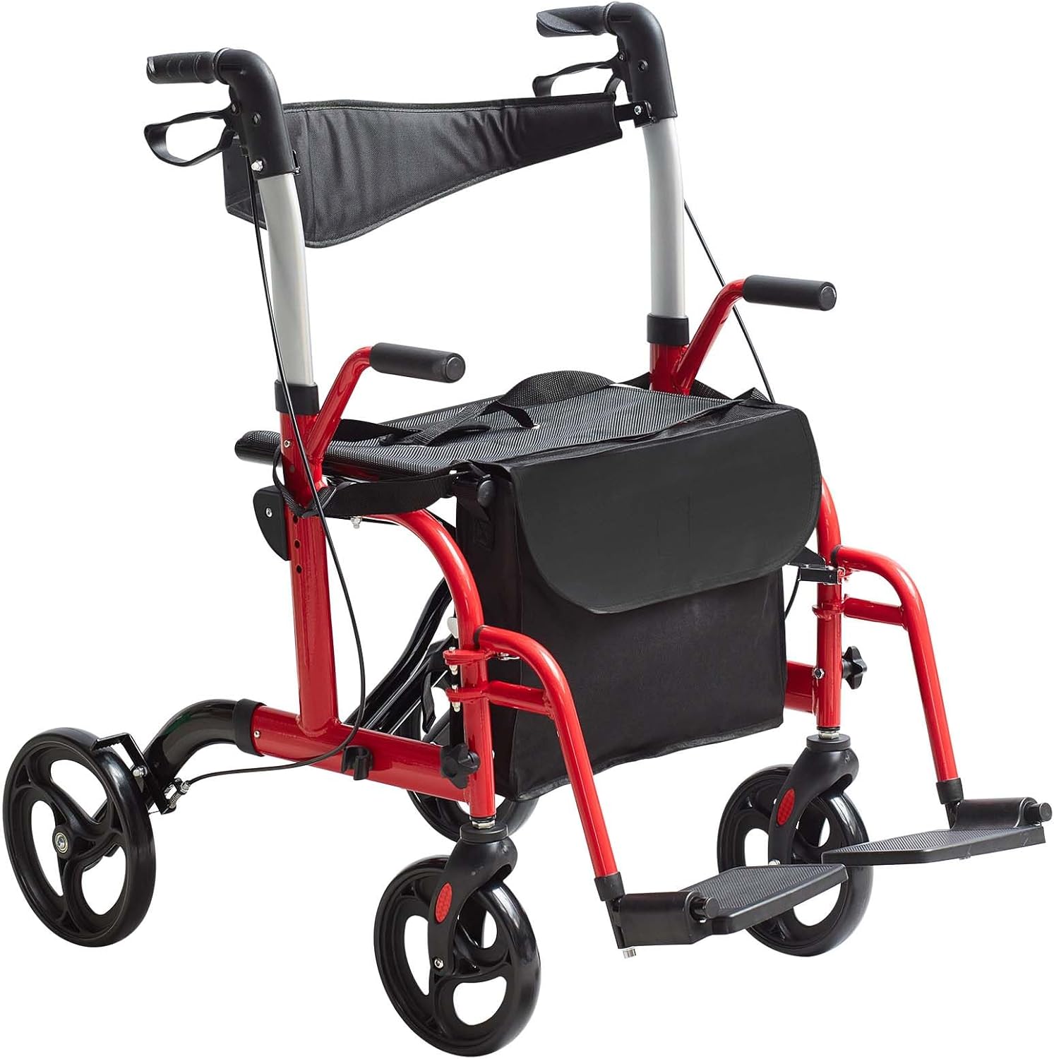 VEVOR 2 in 1 Rollator & Transport Chair for Seniors, Folding with Footrests, Lightweight Aluminum Walker with Adjustable Handle, All-Terrain Wheels, 300 lbs