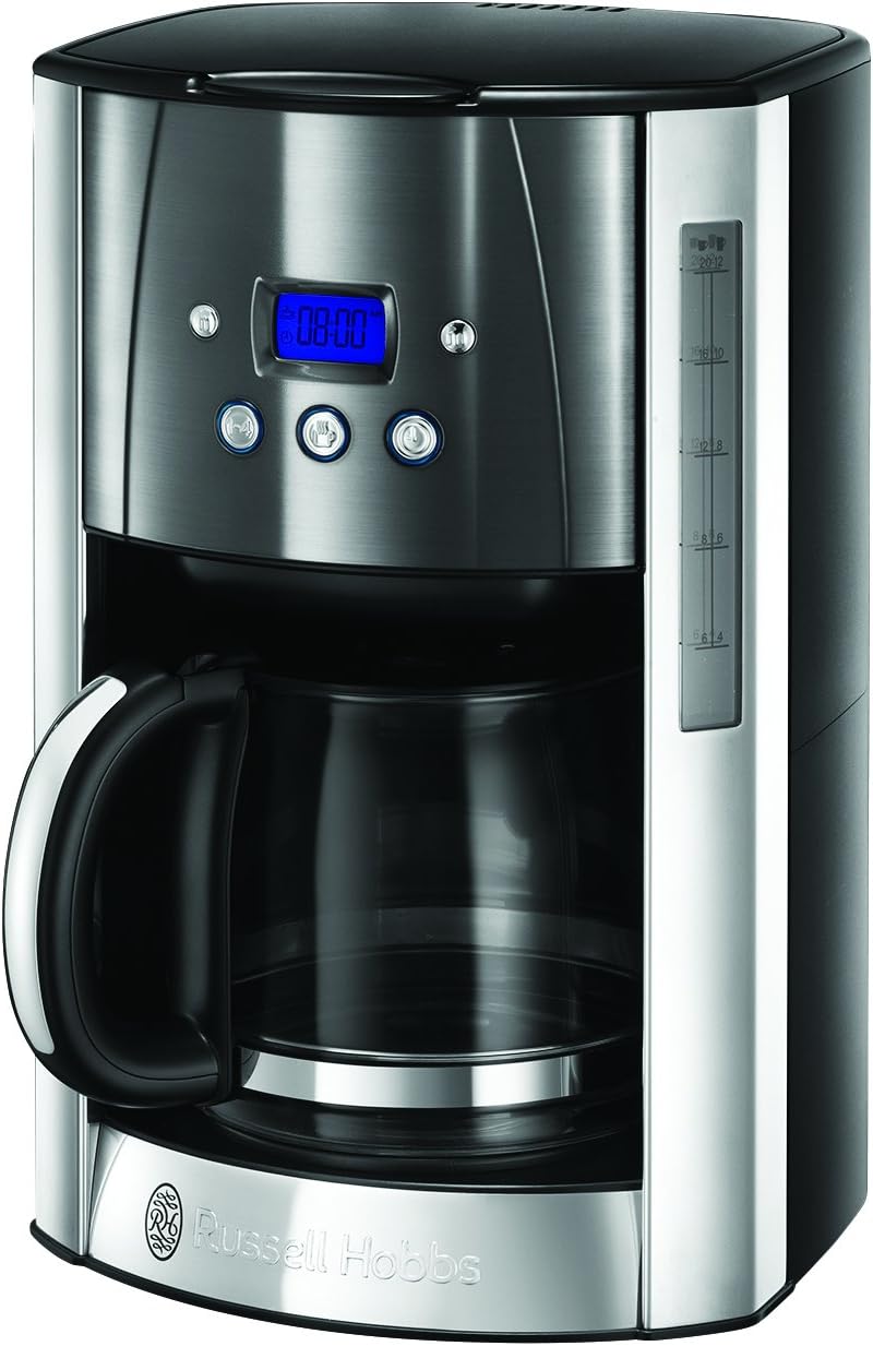 Russell Hobbs Coffee Maker [Digital Timer, Shower Head for Optimal Extraction & Aroma] Luna Grey (max 12 cups, 1.5l glass carafe, warming plate, 1000W) Filter Coffee Maker 23241-56