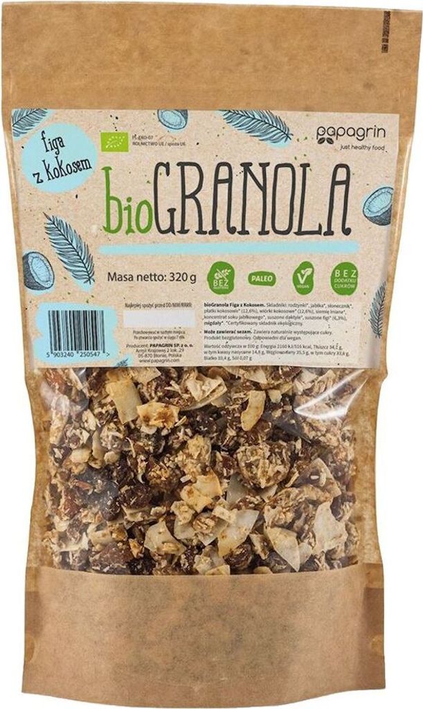 Biogo Fig Granola with Coconut, No Added Sugar, Gluten-Free, 320 g - Papagrin