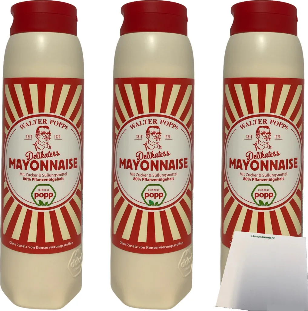 Popp Delicatessen Mayonnaise 80% Vegetable Oil 3-Pack (3 x 650ml Tubes) + usy Block