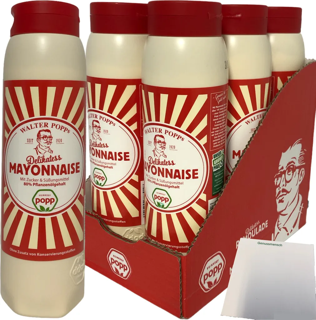 Popp Delicatessen Mayonnaise 80% Vegetable Oil 6-pack (6 x 650ml tubes) + usy Block