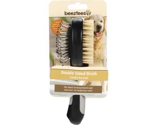 Fur brush beeztees combination brush approx. 20 x 6 x 6 cm gray, black with soft grip