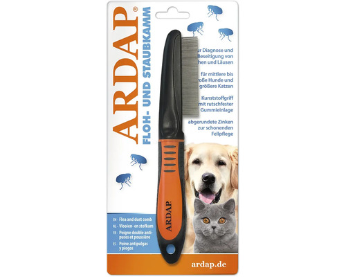 ARDAP® flea and dust comb for dogs and cats with plastic handle for safe diagnosis and thorough removal of fleas and lice