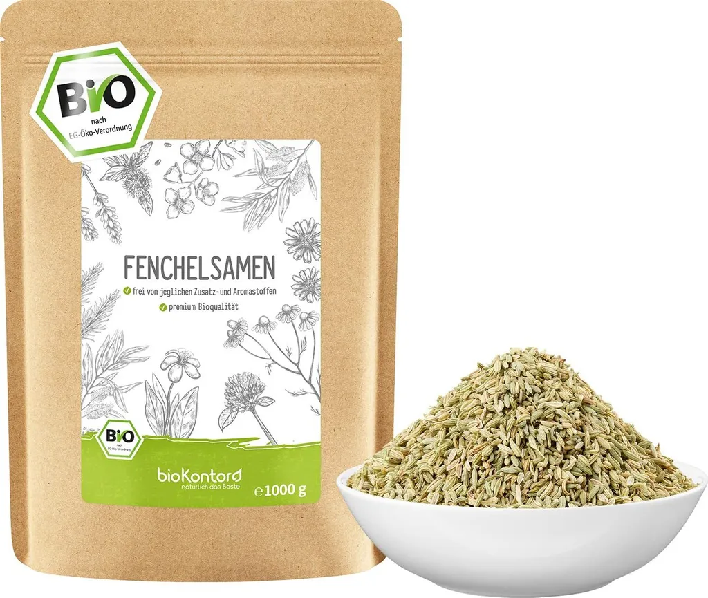 Sweet whole fennel seeds 1000g | 100% natural fennel tea | Spice | Best quality from bioKontor 1000g