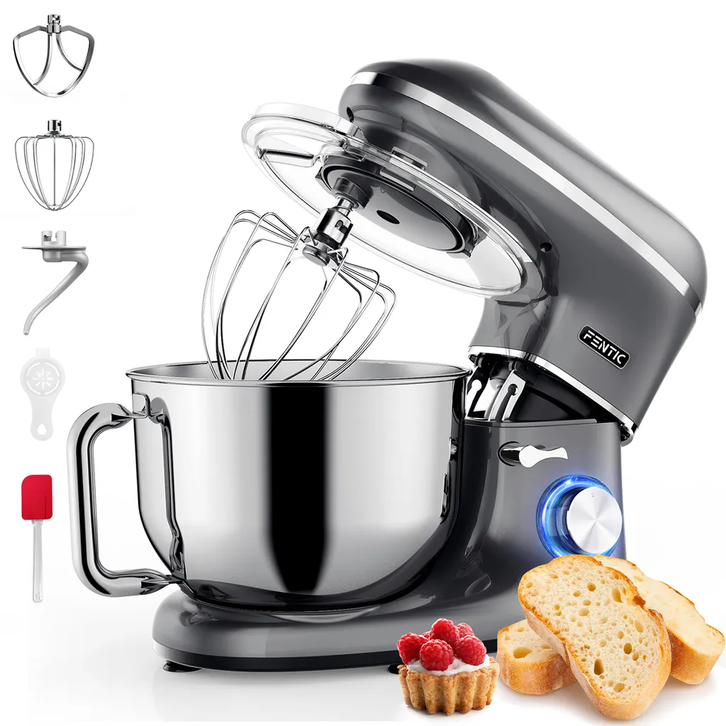 Fentic 2000W Food Processor – Kneading Machine, Mixer, Whisk, Dough Hook, Mixing Hook, 6.2L Stainless Steel Bowl, 6 Speeds, Pulse Function
