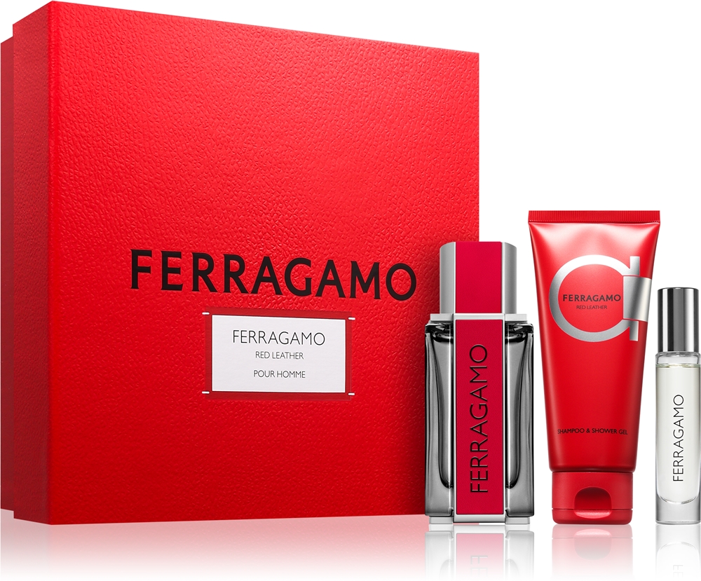 Ferragamo Red Leather Gift Set for Men