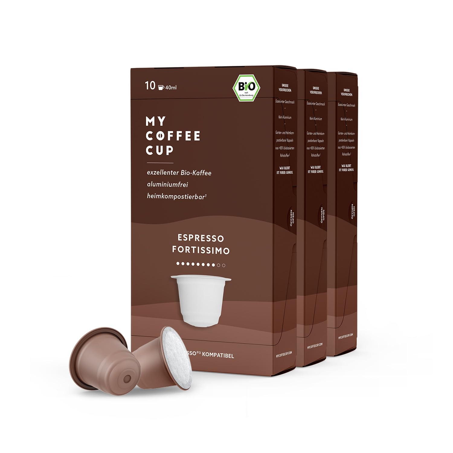 My Coffee Cup - ESPRESSO FORTISSIMO - Organic Coffee 3 Packs for Nespresso®³ Capsule Machines I 100% Industrial Compostable and Sustainable - 0% Aluminum