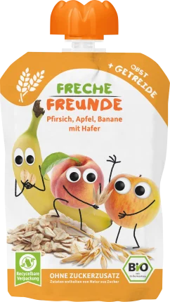 FRECHE FREUNDE Squeeze peach, apple, banana with oats from 6 months, 100 g