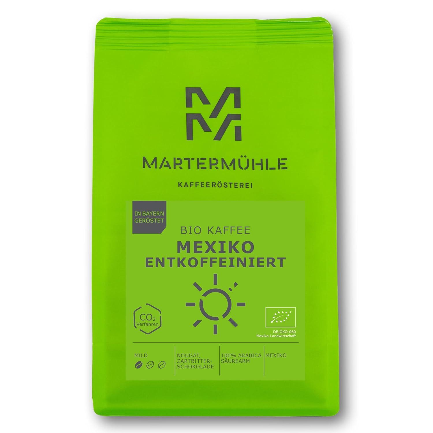 Martermühle Mexico Organic Coffee Beans Decaffeinated 1kg mild I Arabica I Flavors: Nougat, Dark Chocolate I Whole organic coffee beans gently roasted, low in acidity