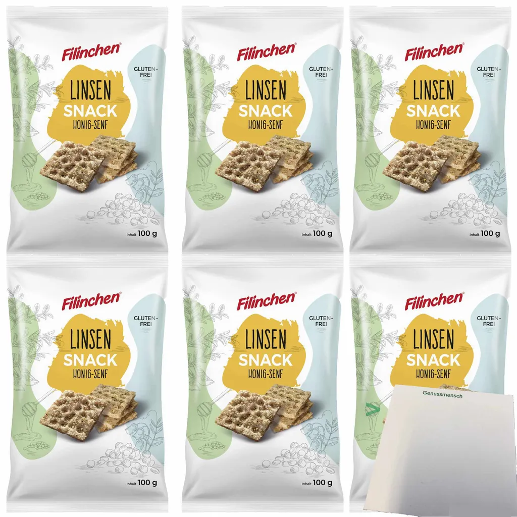 Filinchen Pea Snack Honey Mustard Crackers 6-pack (6x100g pack) + usy block