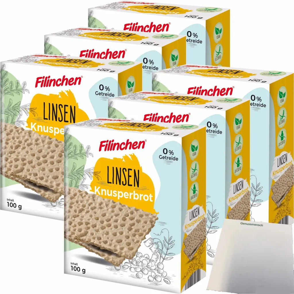 Filinchen Lentil Crispy Bread Gluten-free vegan 6-pack (6x100g pack) + usy Block