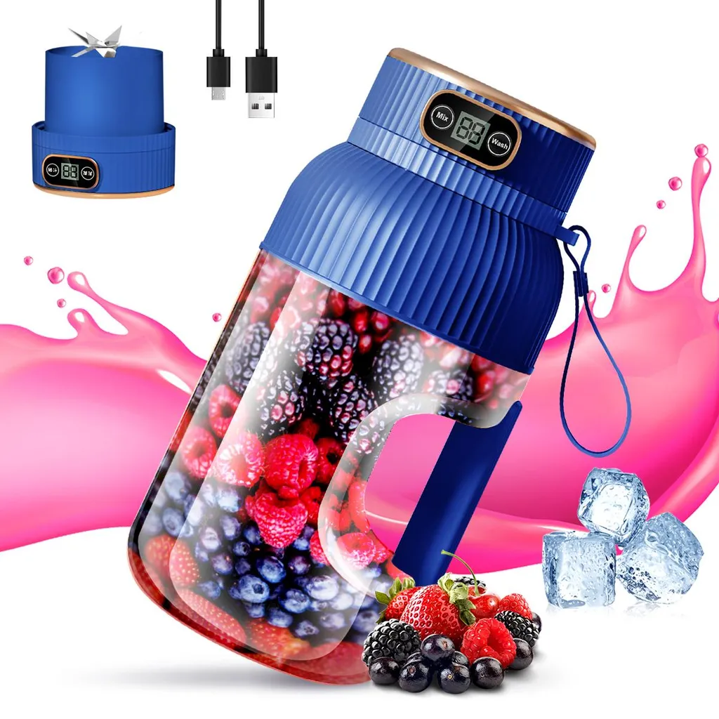 Fine Life Pro Portable Blender, Smoothie Maker to go, Blender, 1200ml Cup, Powerful Mini Blender, Cordless & Rechargeable, Blue
