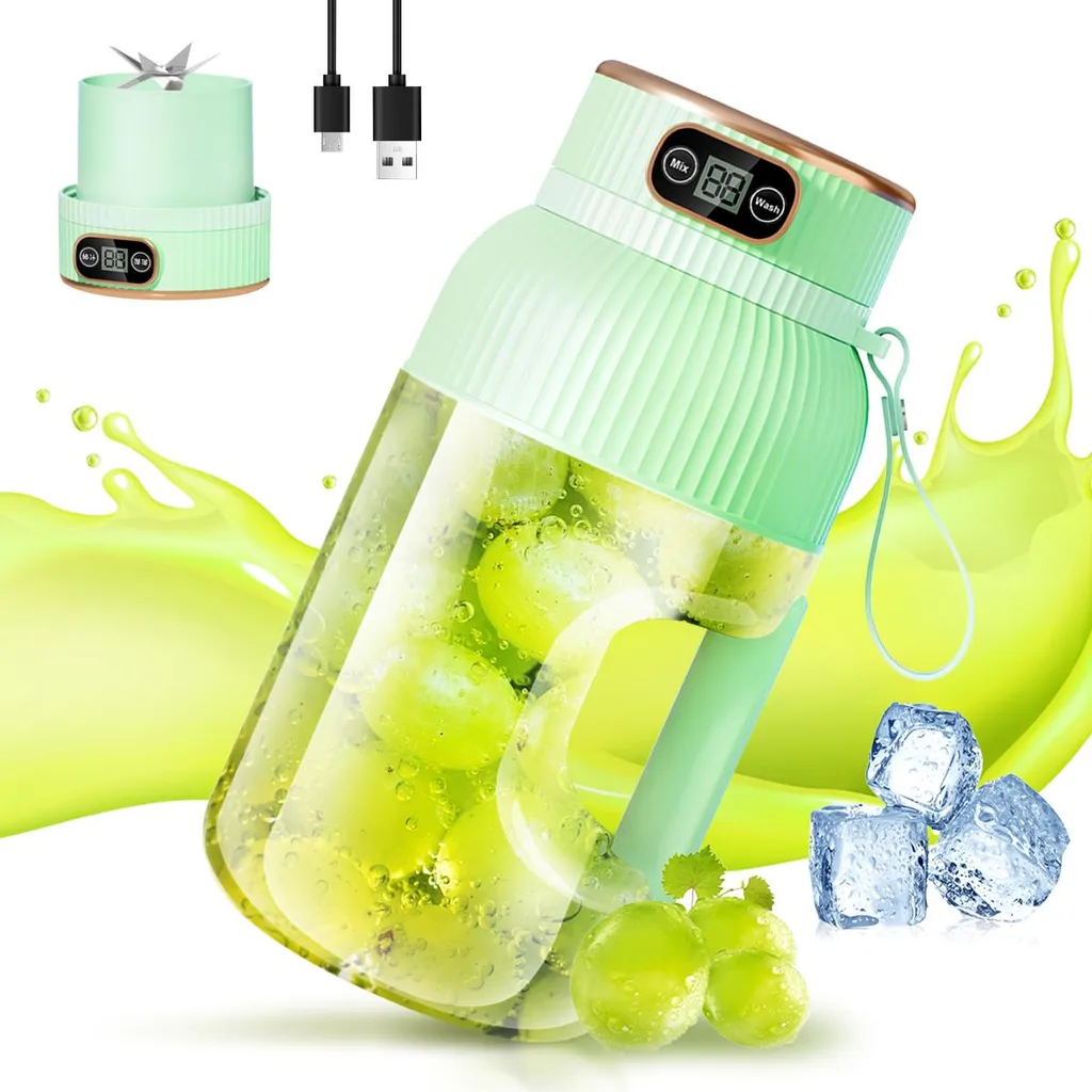 Fine Life Pro Portable Blender, Smoothie Maker to go, Blender, 1200ml Cup, Powerful Mini Blender, Cordless & Rechargeable, Green
