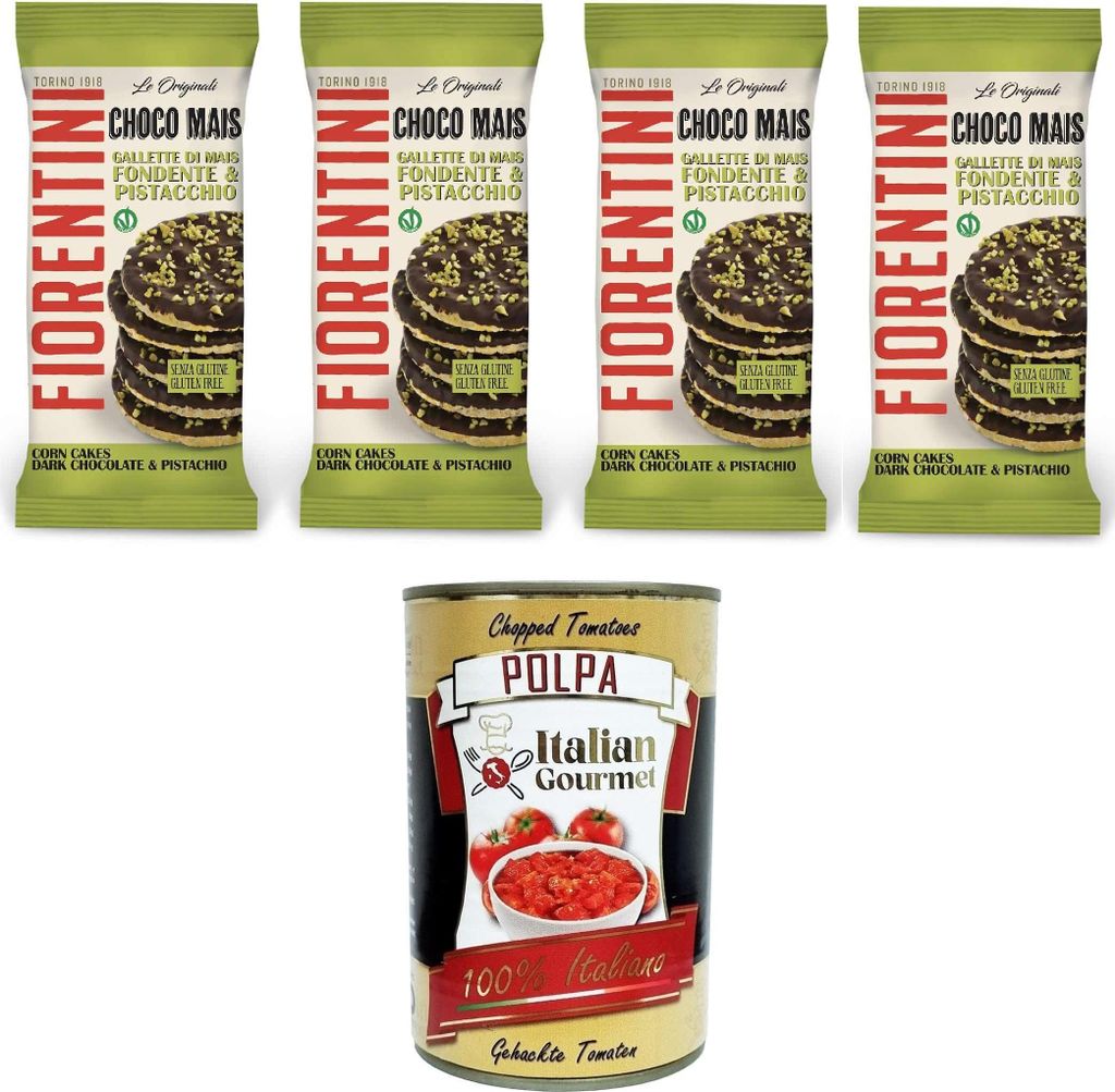 Italian Gourmet E.R. Fiorentini Gallette di Mais Fondente e Pistacchio Dark corn and pistachio cakes 4x 72gr + Italian Gourmet polpa 400g