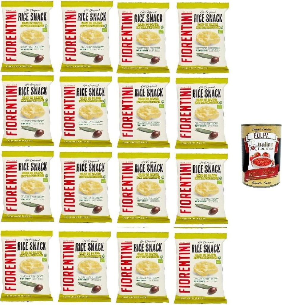 Lutz Fiorentini gli Originali Rice Snack Olio di Oliva Extravergine the Original Rice Snack Extra Virgin Olive Oil 16x40 g+ Italian Gourmet polpa 400g