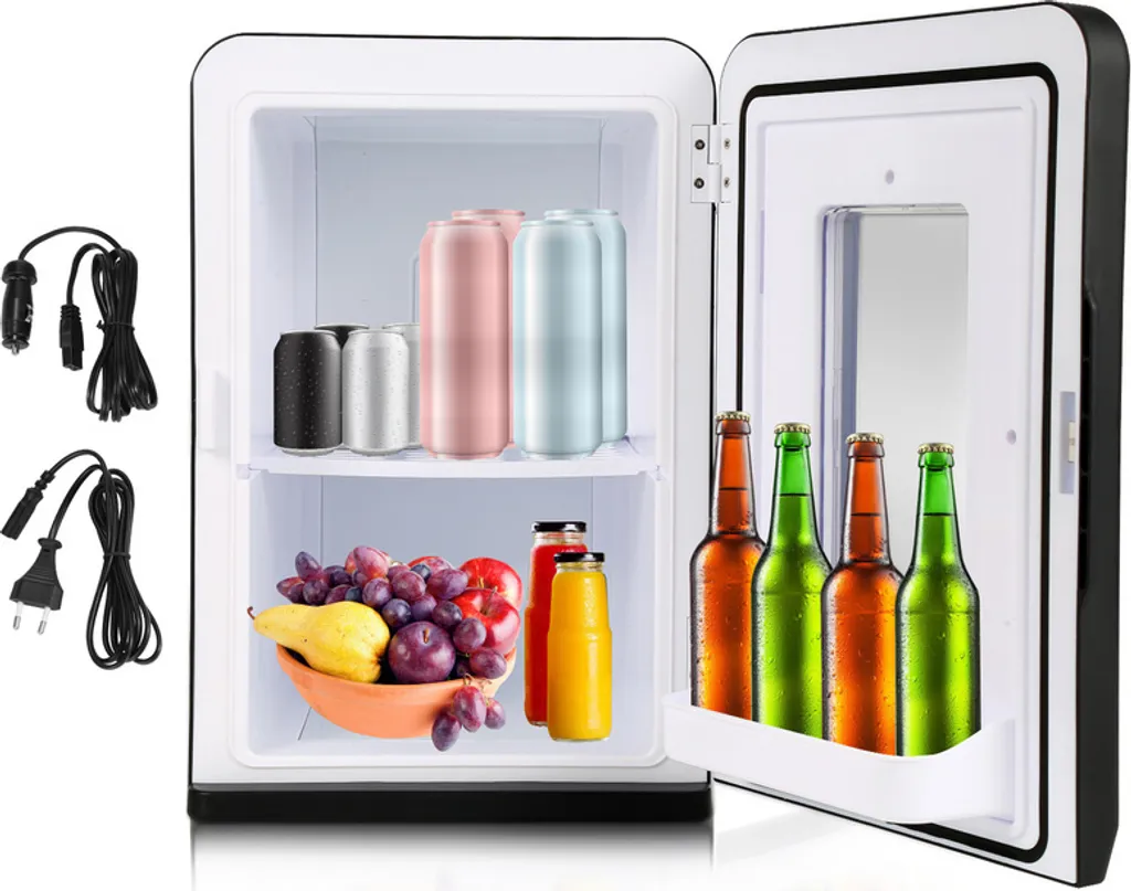 Fiqops 15L Mini Fridge, 2-in-1 Mini Fridge with Cooling and Heating Function, Beverage Cooler, 220-240V/12V Portable Small Fridge for Home and On the Go