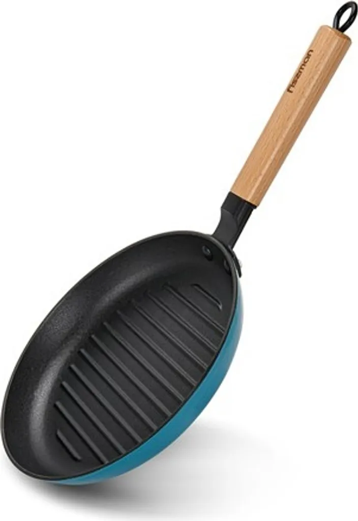Fissman grill pan, enamelled cast iron/wood, 24x3.5 cm, blue