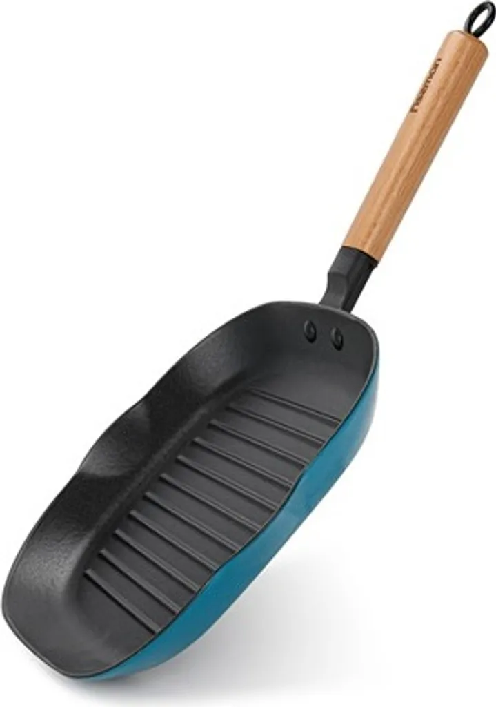 Fissman grill pan, enamelled cast iron/wood, 28x28x3 cm, blue