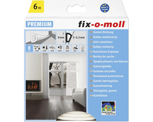 fix-o-moll D-profile seal self-adhesive white 6 m 6 x 9 mm