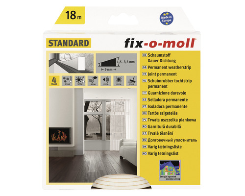 fix-o-moll permanent seal, self-adhesive, white, 18 m x 9 x 4 mm