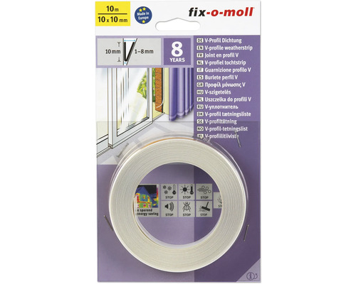 fix-o-moll V-profile seal self-adhesive white 10 m x 10 mm