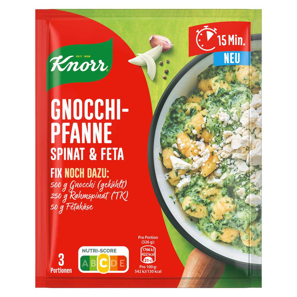 Knorr Fix-Würzmischung, Gnocchi-Pfanne Spinat-Feta