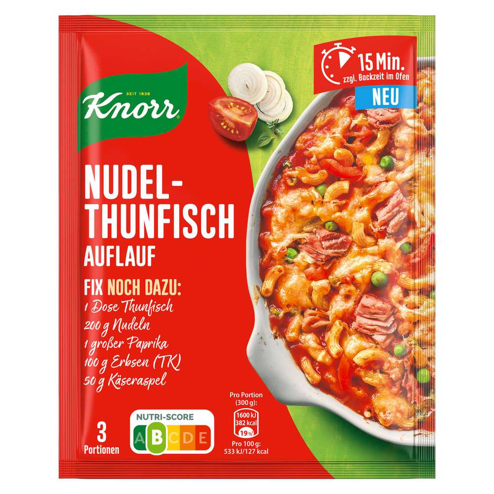 Knorr Fix-Würzmischung, Nudel Gratin mit Thunfisch