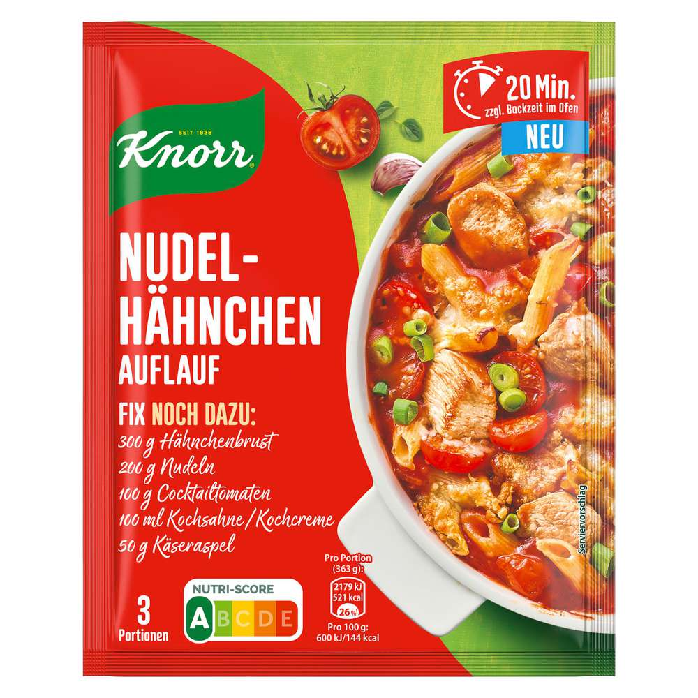 Knorr Fix-Würzmischung, Nudel-Hähnchen Gratin
