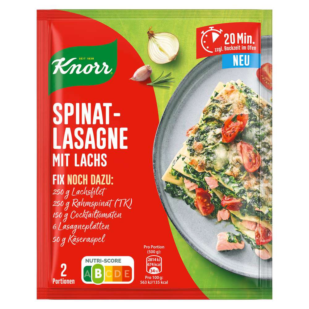 Knorr Fix-Würzmischung, Spinat-Lachs Lasagne