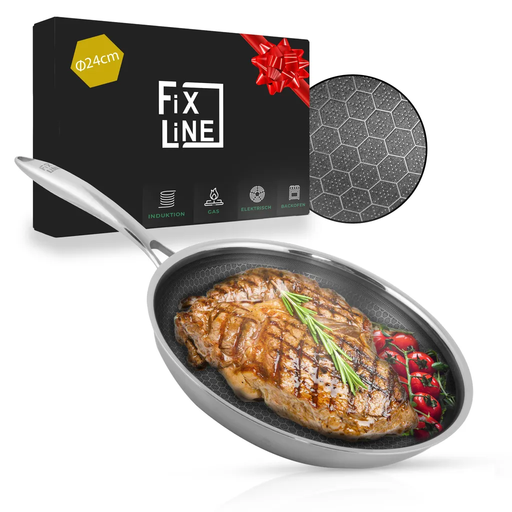 FIXLINE Premium Honeycomb Pan 24cm - Scratch-resistant coating - Elegant gift packaging - High-quality pan