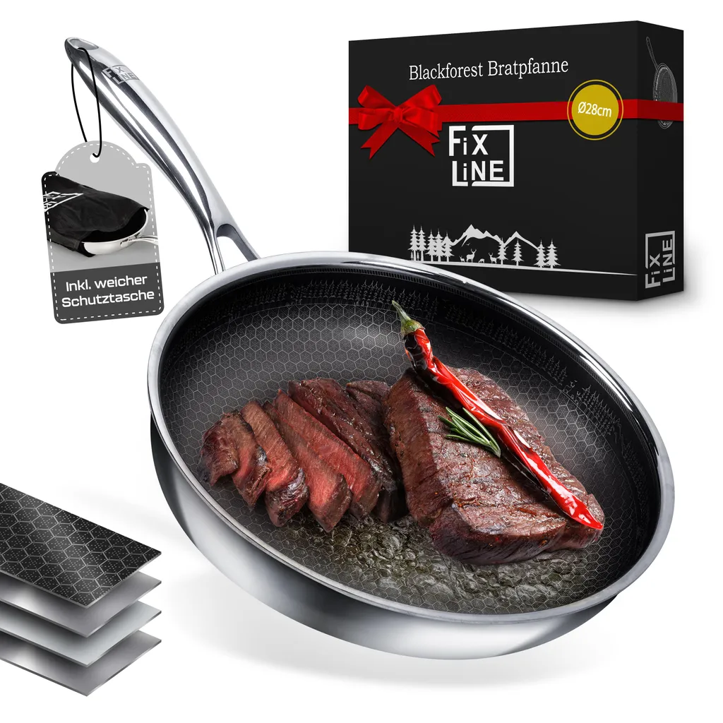 FIXLINE® Honeycomb Pan 28cm Black Forest Edition - Scratch-resistant coating - Suitable for all hob types including induction - Oven-safe up to 230°C - Very popular