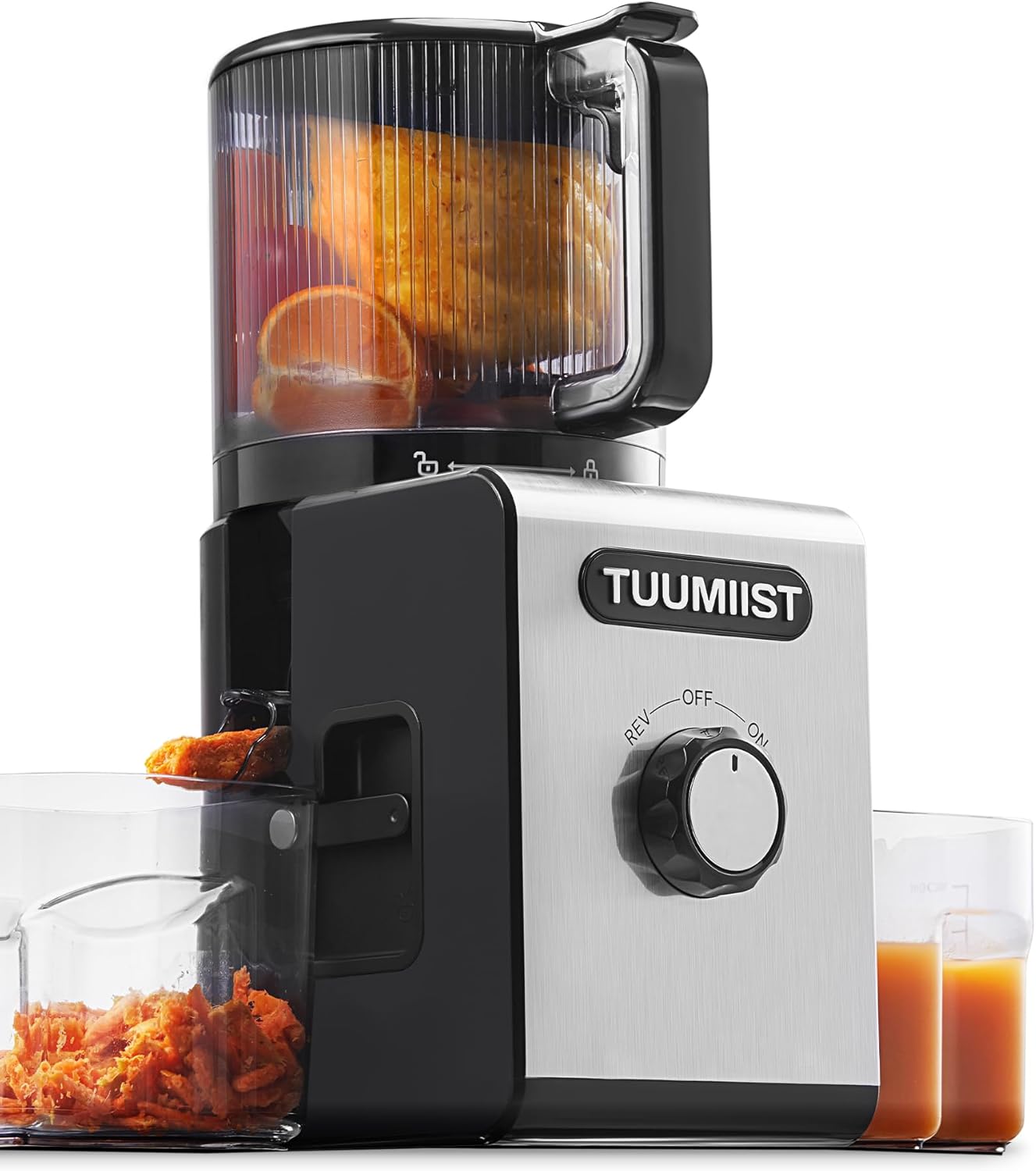 150 mm XXL Juicer, TUUMIIST Large Caliber Juicer Test Winner for Fruit & Vegetables, 3L Capacity for Family - 99% Juice Yield, BPA-Free, REV Anti-Lock System + One-Click Cleaning