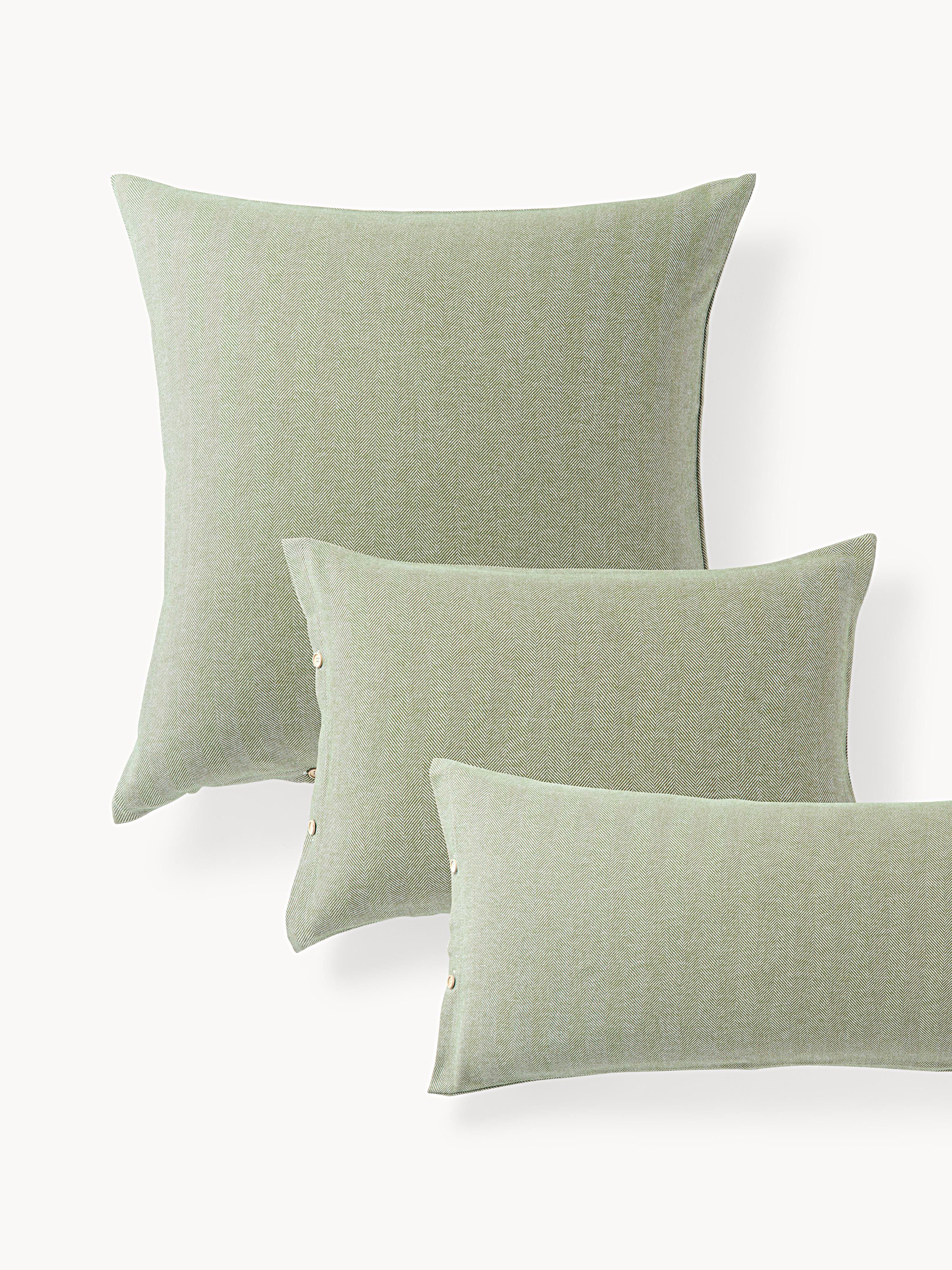 Westwing Collection Wanda flannel pillowcase with herringbone pattern, Sage green