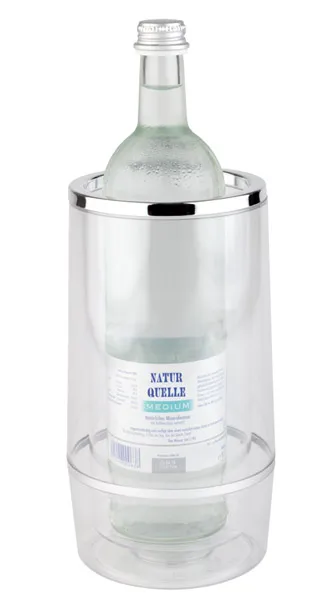 Bottle cooler D: 12 / 10 cm, H: 23 cm, PS, transparent, chrome-plated rim / ring, 6 sets