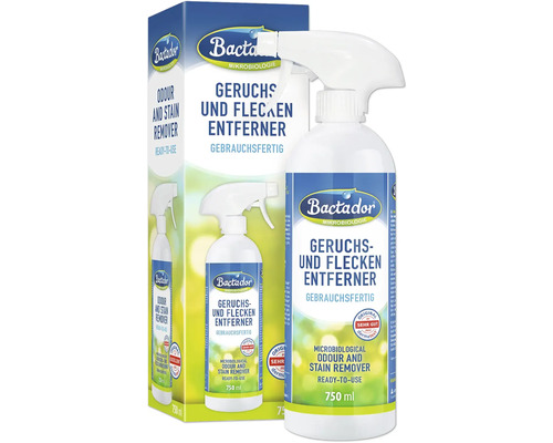 Hornbach Bactador® Odor and Stain Remover Spray 750 ml quickly and thoroughly eliminates odors and stains in pet environments and households.