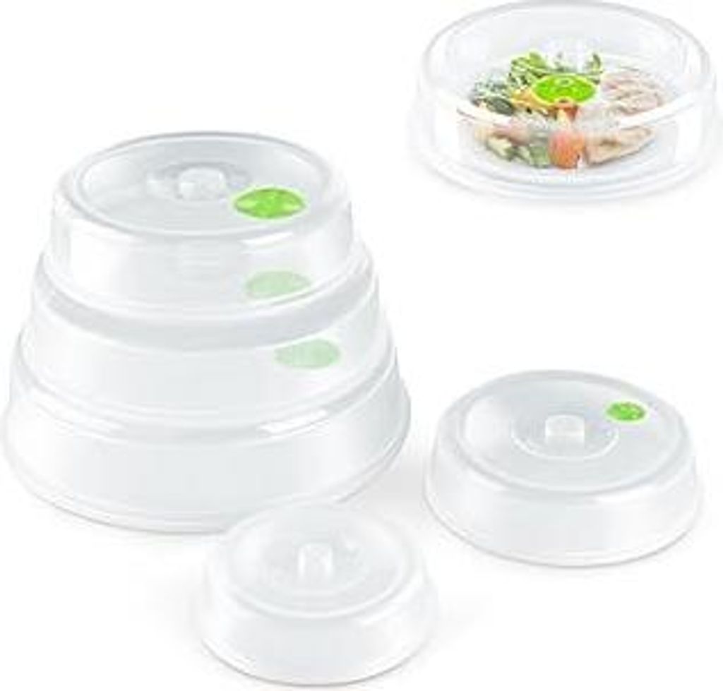 Akhan Flexzion Microwave Cover Bowl Lid with Splash Guard, Steam Vent Window, Dishwasher Safe - Mixed Sizes for Large and Small Plates and Bowls, 5-Piece Set
