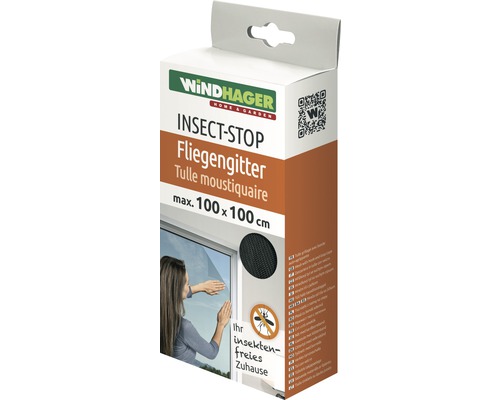 Windhager Standard PLUS fly screen for windows without drilling, anthracite, 100x100 cm