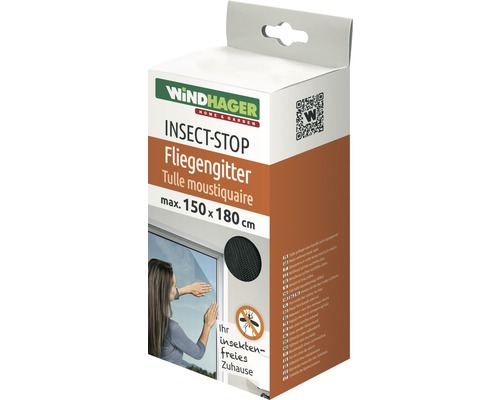 Windhager Standard PLUS fly screen for windows without drilling, anthracite, 150x180 cm