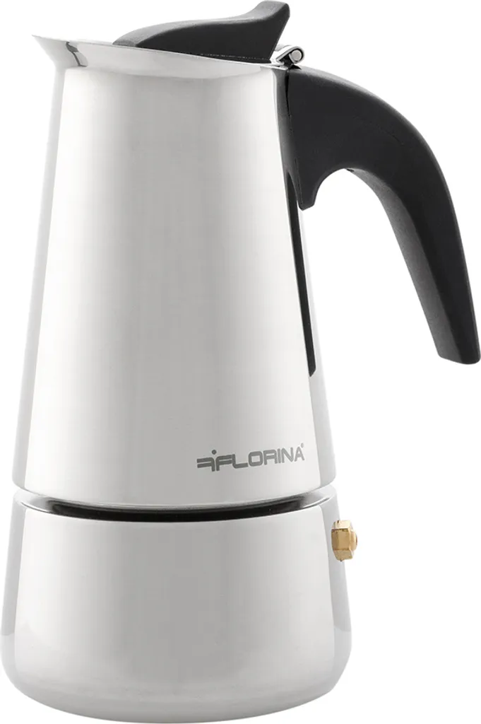 FLORINA Stainless Steel Espresso Maker 4 Cups (200 ml) | Hob Espresso Machine LUNGO | Stainless Steel Espresso Coffee Pot with Induction Base | Suitable for all hob types & induction
